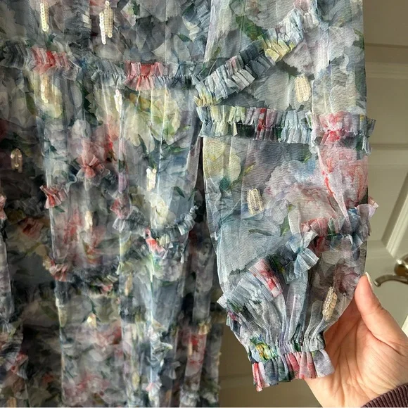 NWT 8098 Mac Duggal Long Sleeve High Neck Floral Ruffle Gown - Picture 8 of 10